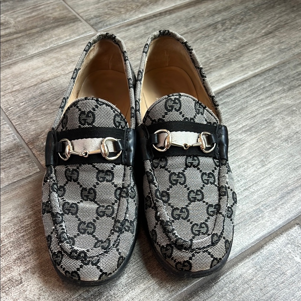 Gucci Women's Monogram Black and Gray Loafers